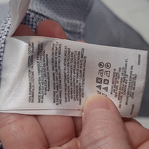 Brooks Brothers 15.5/34 Button Down Shirt Blue Mini Houndstooth Cotton Non Iron - Picture 8 of 9